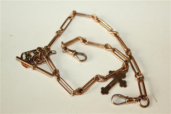 9ct gold watch chain with T bar and fob